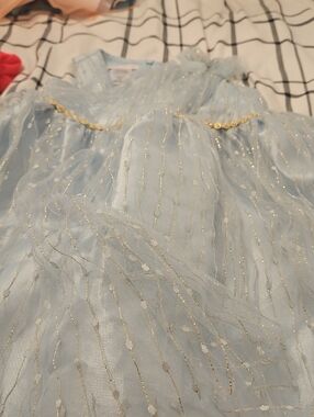 Bonnie Jean Light Blue Tulle Dress with Gold Accents